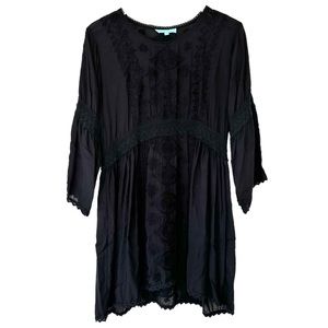 Melissa Odabash Embroidered Lace Trim Bell Sleeve Black Swim Coverup Size L
